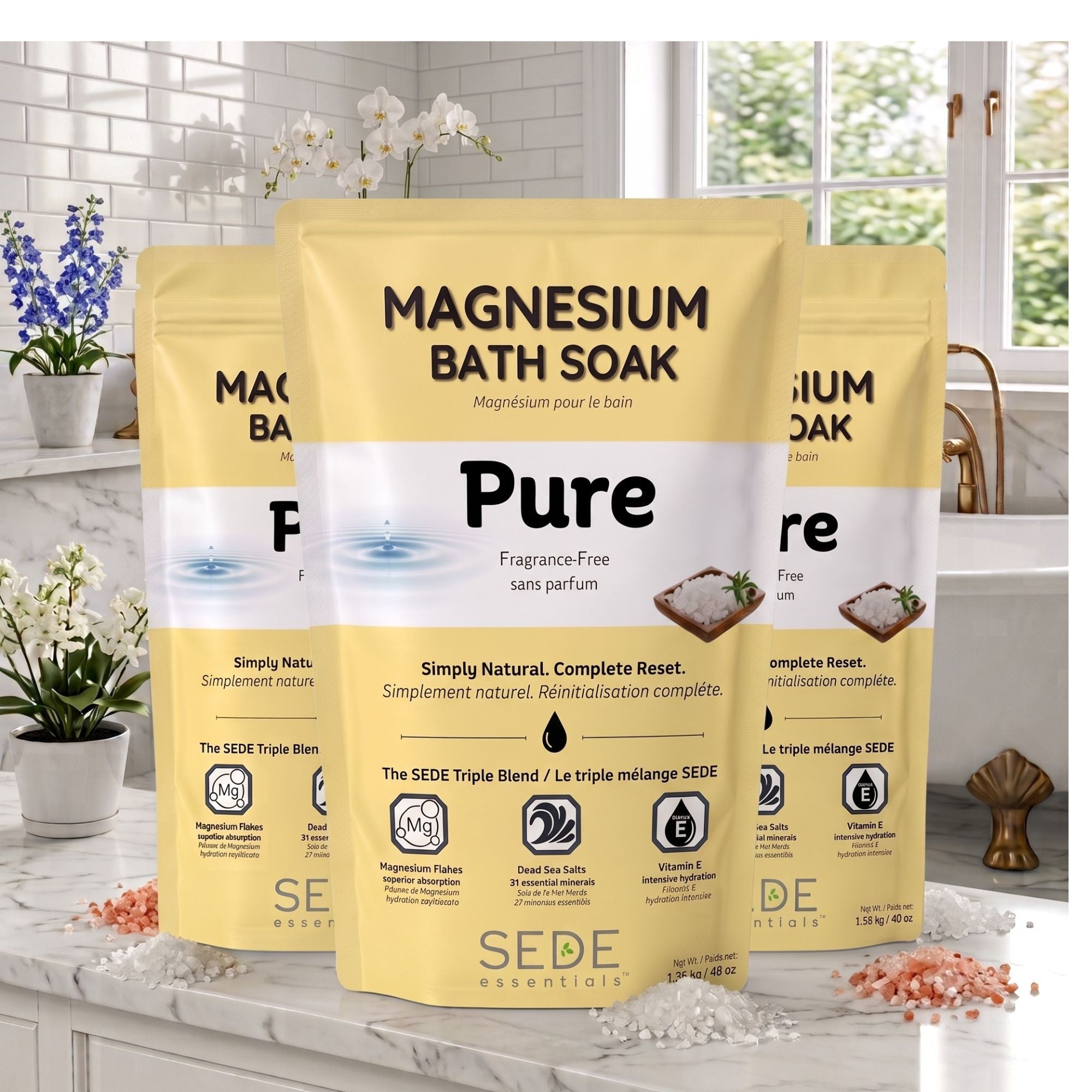 Pure Magnesium Bath Soak — 3-Pack-1360 g - Sede Essentials