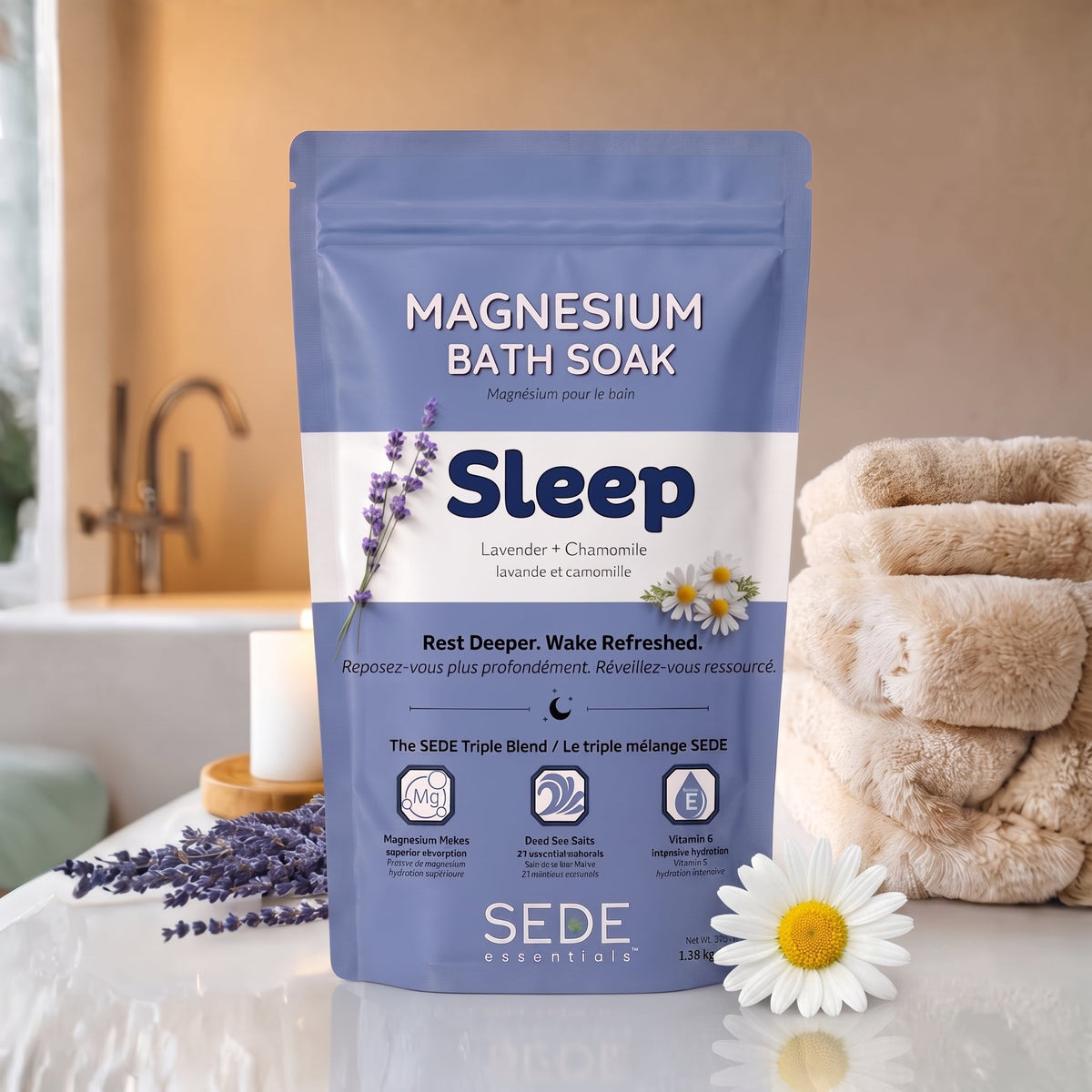 SEDE Sleep Magnesium Bath Soak Lavender and Chamomile bath setting